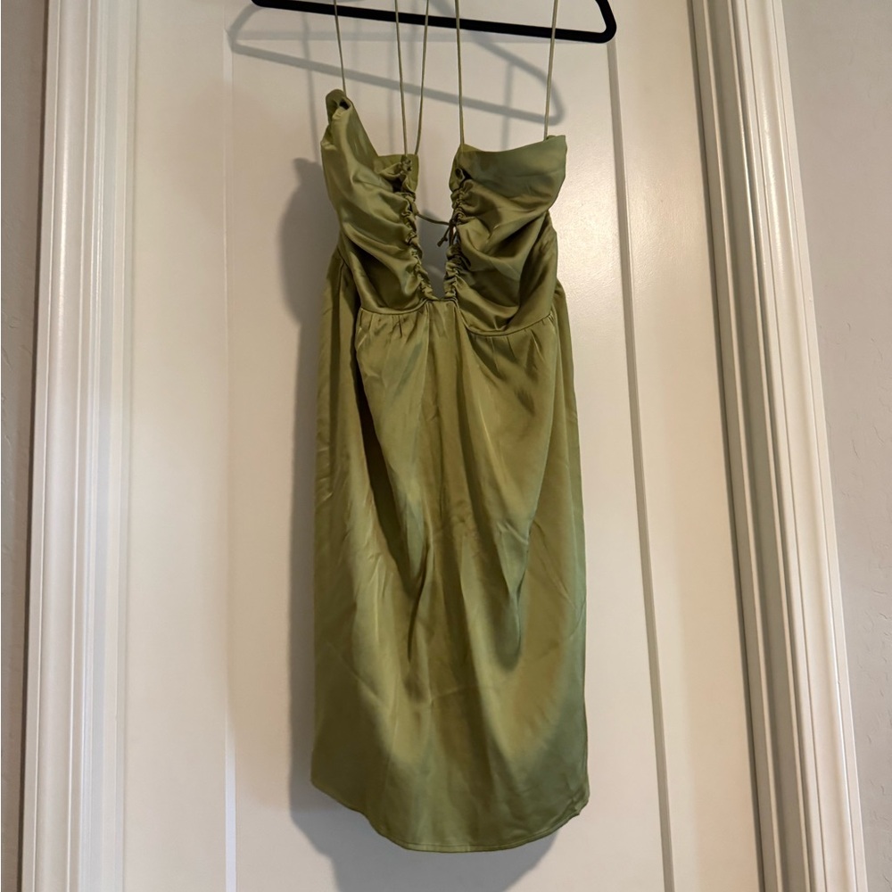 Abercrombie & Fitch Green Ruched Slip Dress Spaghetti Strap